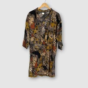 90s Vintage Wild Rose Graphic Art Print Button-Front Dress Jacket Size 10